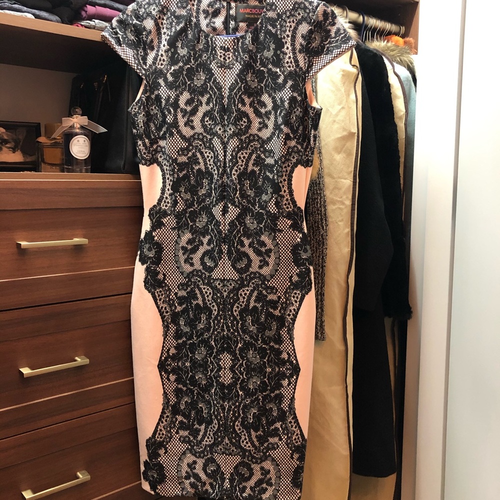 Anthropologie Pink and Black Lace print dress